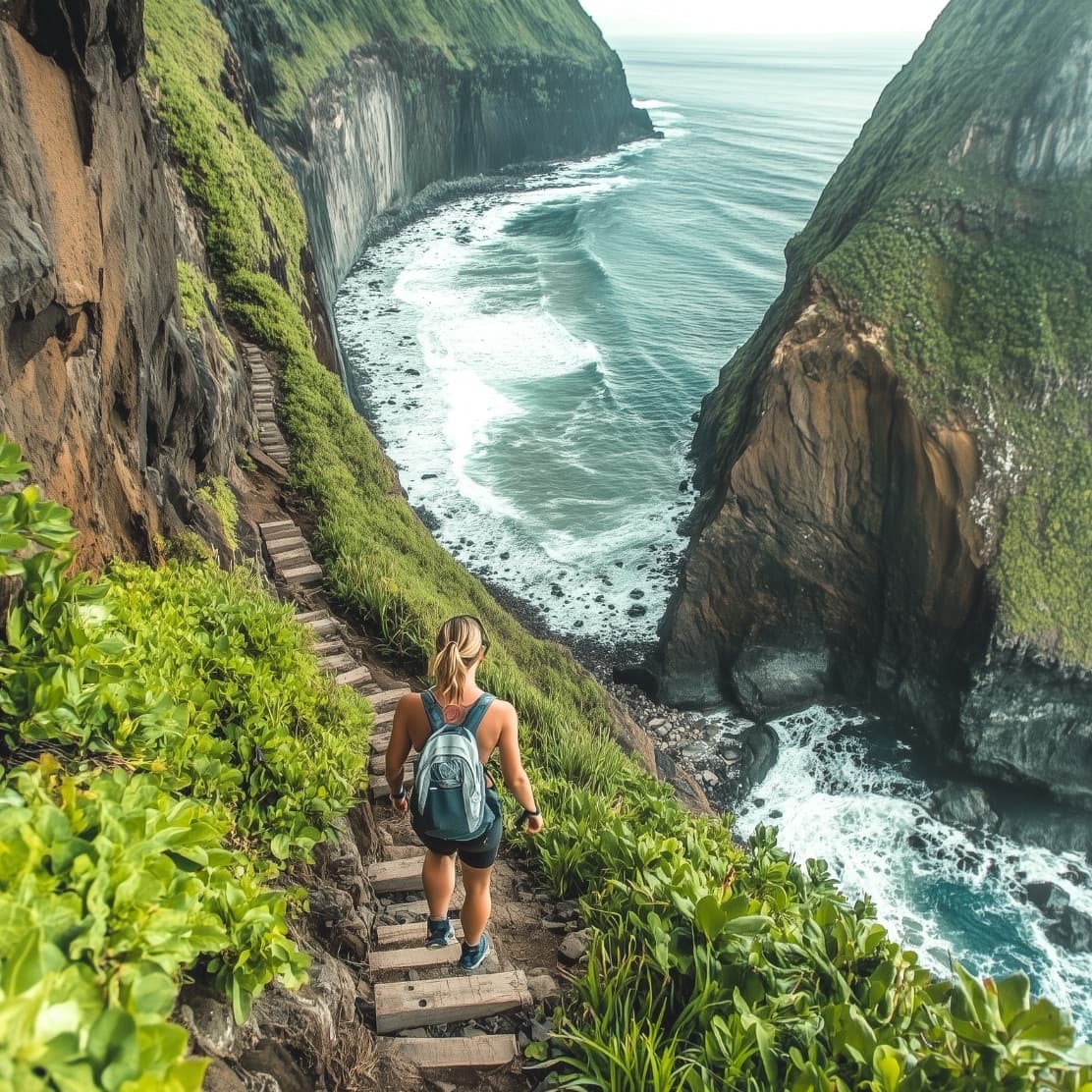Hiking along mountain trails of Madeira island