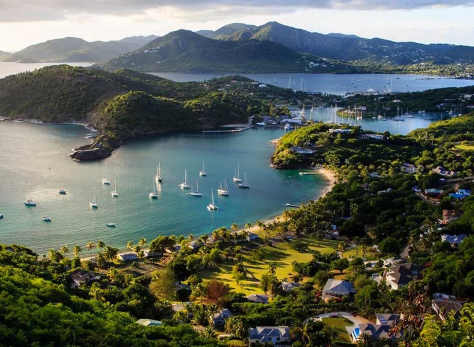 Fiery tropical sunset over the Caribbean Sea viewed from the yacht