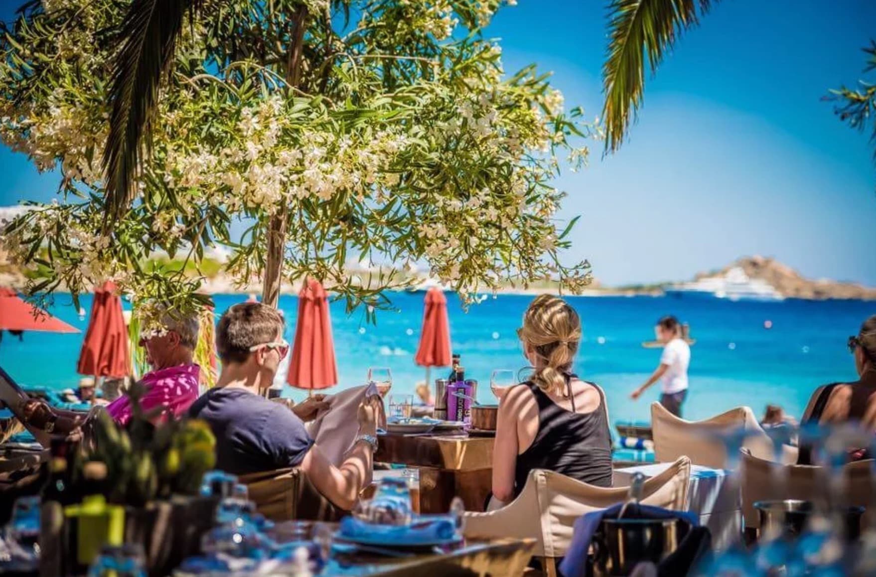 White-washed houses and blue domes on the island of Hydra, Greece