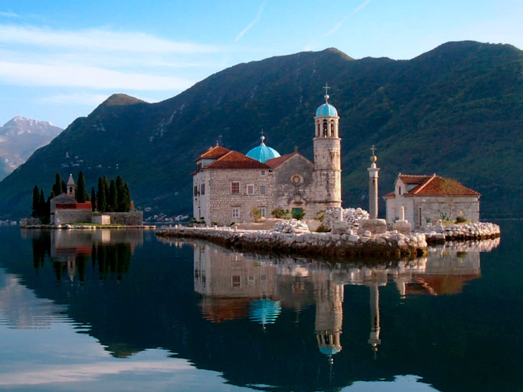Yacht anchored near the blue cave of Lustica Peninsula in Montenegro